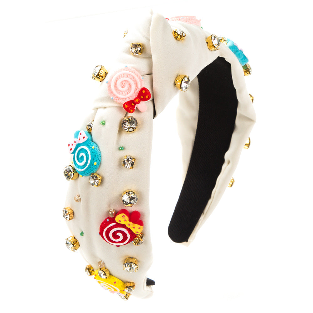 Wholesale Girls Pink Dress Accessories Hand-sewn Gem Pearl Headband